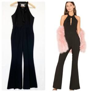Line + Dot Freya Jumpsuit Halter Tie‎ Wide Flare Leg Black Sleeveless Women's L